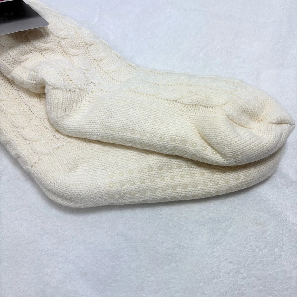 Hunter Cream Cable Knit Socks with Striped Cuff‎